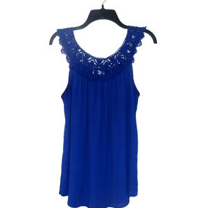 Kii Bright Blue Blouse/ Sleeveless/ Womens‎ Size Large Tank Top/ Crochet